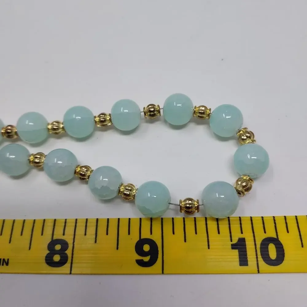 Vintage Plastic Beaded Necklace Pale Aqua Gold Tone Spacers Barrel Clasp 20